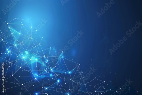 Interconnected dots on vibrant blue background abstract representation of communication