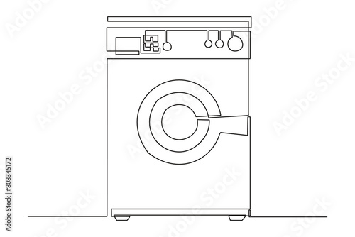 One continuous line drawing of washing machine. Electricity household gadget template concept. Trendy single line draw design vector graphic illustration