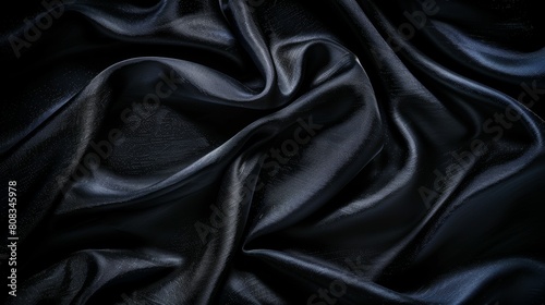 Closeup of rippled black satin fabric texture background..jpeg