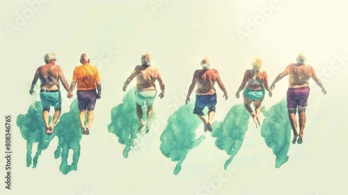 A colorful  artistic rendering captures the dynamic movement and energy of a group of runners mid-stride