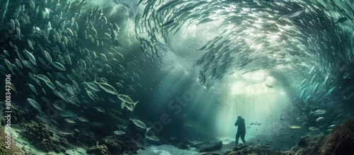 Fish swim together under the sea photo