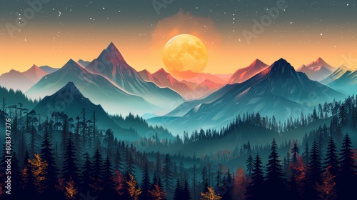 Mountain wall art modern set. Earth tones landscapes backgrounds with moon and sun. Abstract Arts design for wall framed prints  canvas prints  posters  home decor  covers  wallpapers.