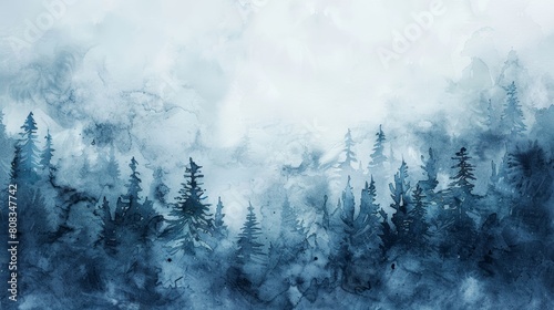 Foggy winter forest landscape. Abstract background. Digital painting..jpeg