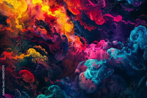 Abstract wallpapers, wallpapers. A colorful abstract painting with bubbles and smoke. © VISUAL BACKGROUND