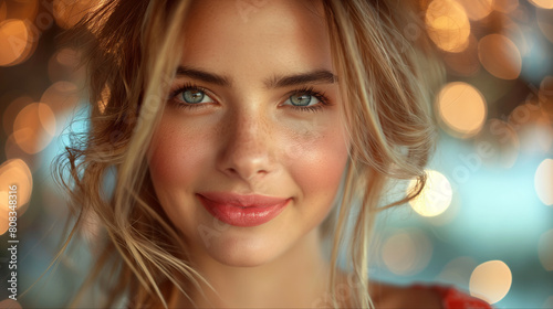 Portrait of young woman with hazel eyes in soft golden light