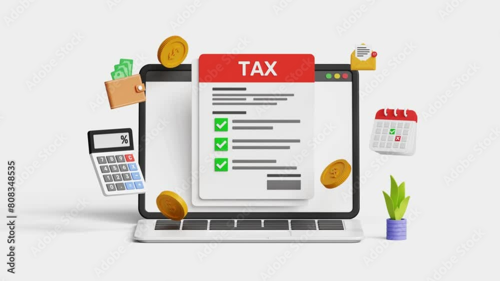Online Tax payment. Filling tax form. Accounting and financial management concept. 4k 3d animation Online Tax payment. Filling tax form. Accounting and financial management concept. 4k 3d animation