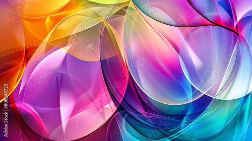 Stained glass-style artwork featuring colorful, interconnected circles on a geometric background in a blend of cool and warm hues