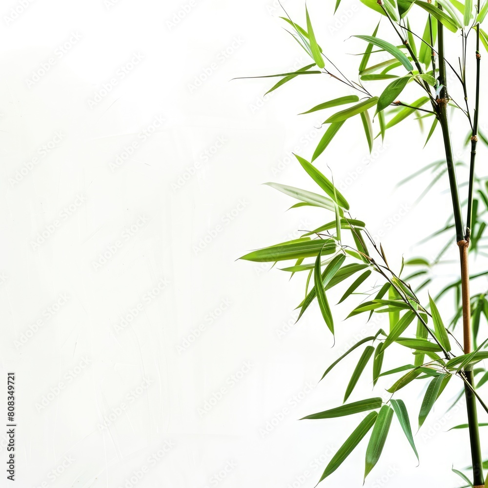 Fototapeta premium Bamboo Leaves Stand Out Against A White Background, Evoking Tranquility And Natural Beauty, Illustrations Images