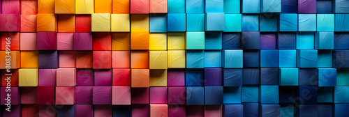 Vibrant Spectrum of Colorful Wooden Blocks in Gradient Arrangement  Wide Format