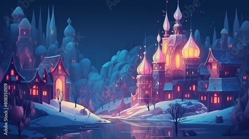fairy castle in a fairyland at winter generative ai photo