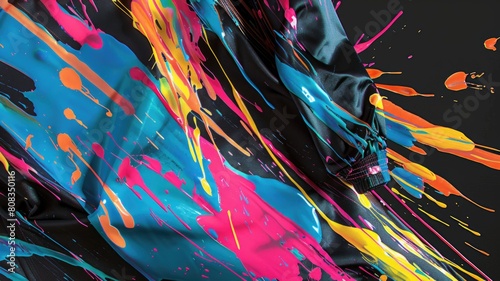 Energetic splashes of neon brushstrokes across black athletic leggings, with sharp, narrow strokes emphasizing speed and movement