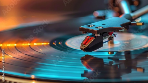Turntable arm on a vinyl record.