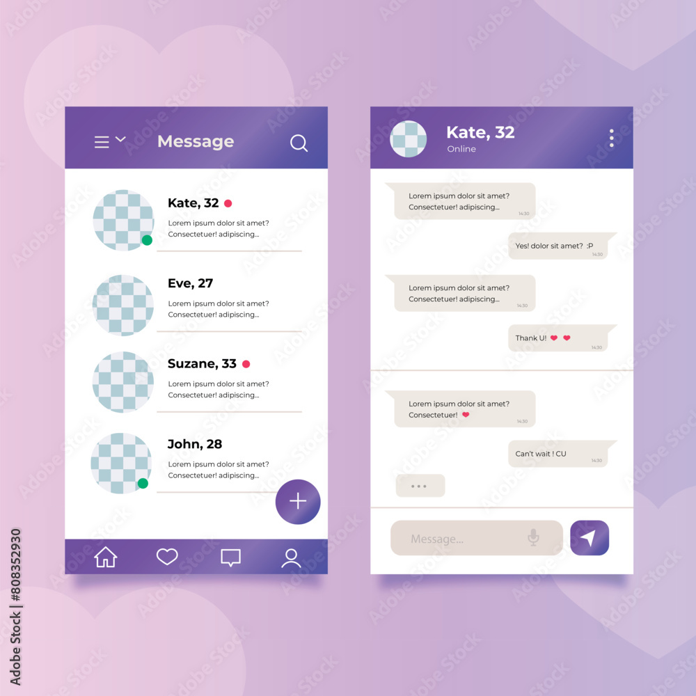 Dating app chat interface template set