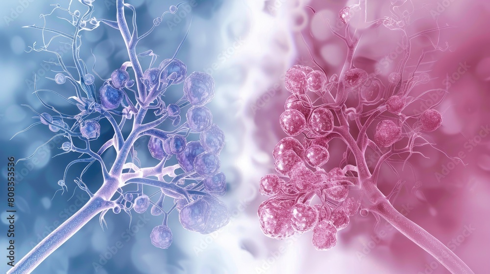 Φωτογραφία Medical comparison of healthy alveoli and an unhealthy emphysema alveoli
