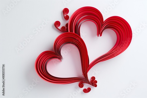 Continuous line heart shape border with realistic paper heart on white background for valentines, women, mother day greeting invitation graphic design jpg