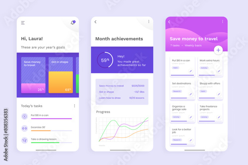 Goals and habits tracking app screens collection