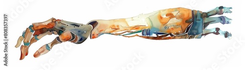 A beautiful watercolor of a prosthetic limb displays the innovation in medical technology, featured on an isolated minimal white background photo