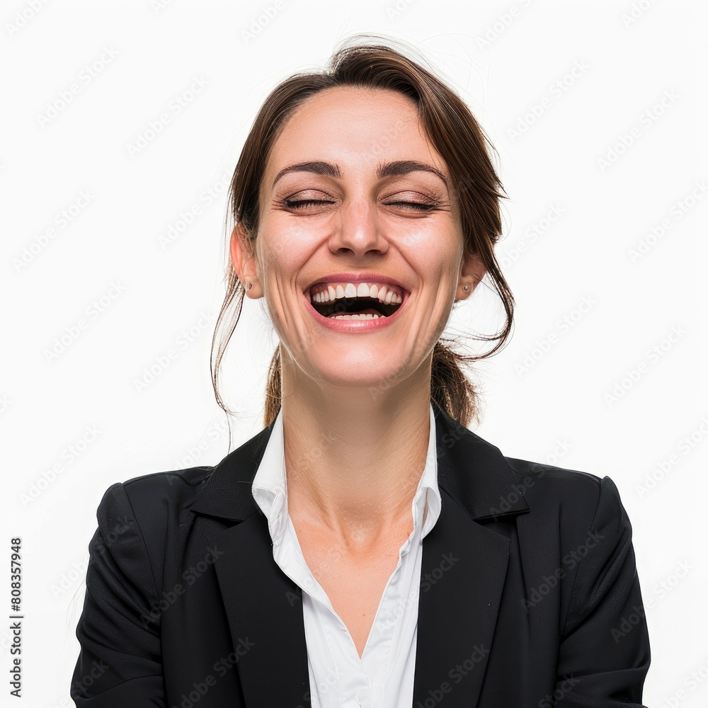 Revel In The Happiness Exuded By A Businesswoman, Her Smile A Beacon Of Positivity Against A Pristine White Backdrop, Illustrations Images Revel In The Happiness Exuded By A Businesswoman, Her Smile A Beacon Of Positivity Against A Pristine White Backdrop, Illustrations Images
