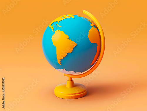 A globe with a yellow and blue background.