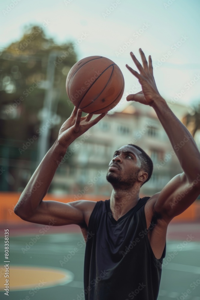 Dynamic basketball action on an urban court Dynamic basketball action on an urban court