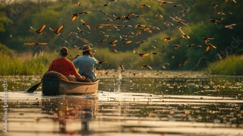 Tourists canoeing on safari, Zambezi, ZambiaSouthern carmine bee-eaters, South Luangwa National Park, Zambia, Merops nubicoides Pangolin

 photo