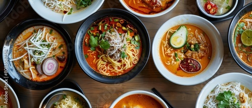 Laksa, with its flavorful broths, creates a busy actionshot against a backdrop that accentuates its rich, indulgent options