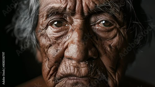 A portrait of a worn and weathered social worker the lines on their face telling the story of the hardships they have faced and overcome representing the resilience and perseverance . photo