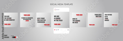 Social media template banner set for political campaign. Editable instagram and facebook mock up square post frame layouts for politician and/or political party