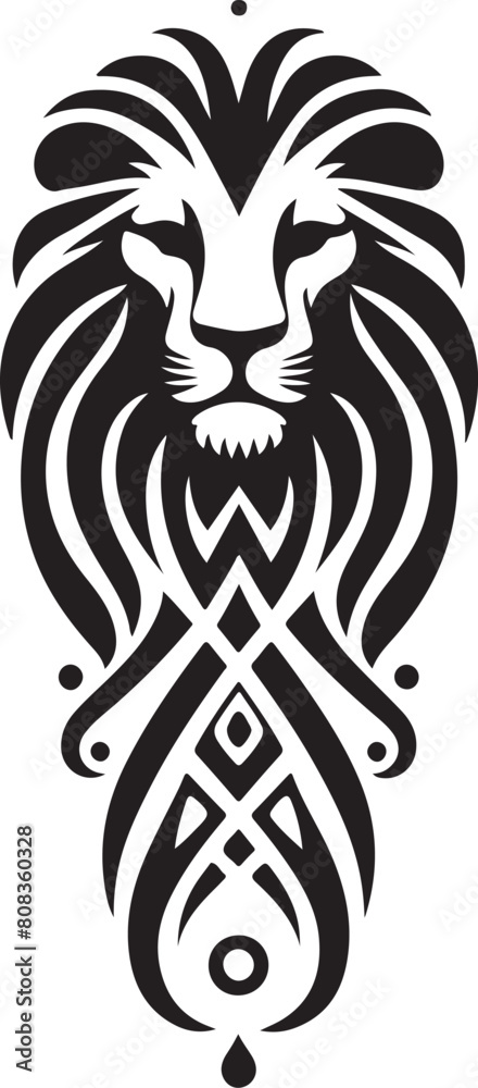 Fototapeta premium a black and white drawing of a lion head with a design on it.