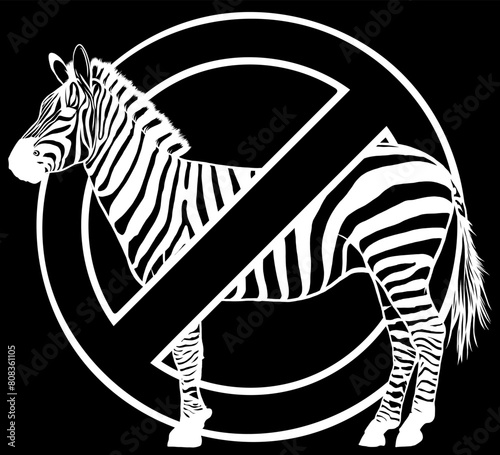 white silhouette of Forbidden Zebra ion black background. Vector illustration