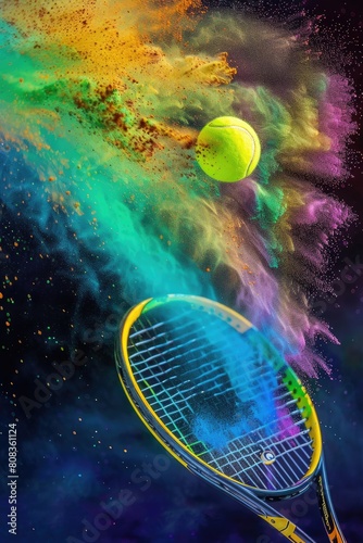A tennis ball hitting a rac...