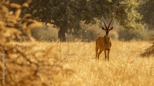 Hartebeest standing in the Zambian scrubland in the heat of a dry season day

 photo