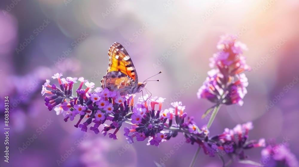 Close-up of butterfly pollinating on purple flowerMinn Close-up of butterfly pollinating on purple flowerMinn