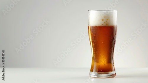 glass of beer with foam on white background in high resolution and quality