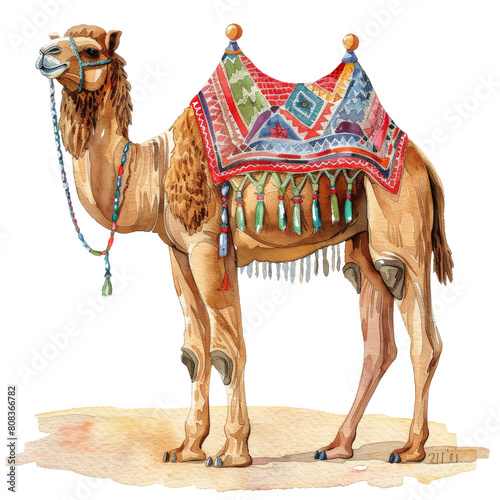 Camel With Saddle Watercolor Drawing