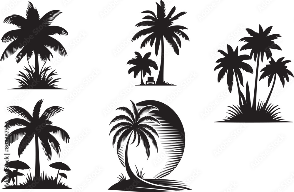 Fototapeta premium Palm trees silhouette vector EPS set