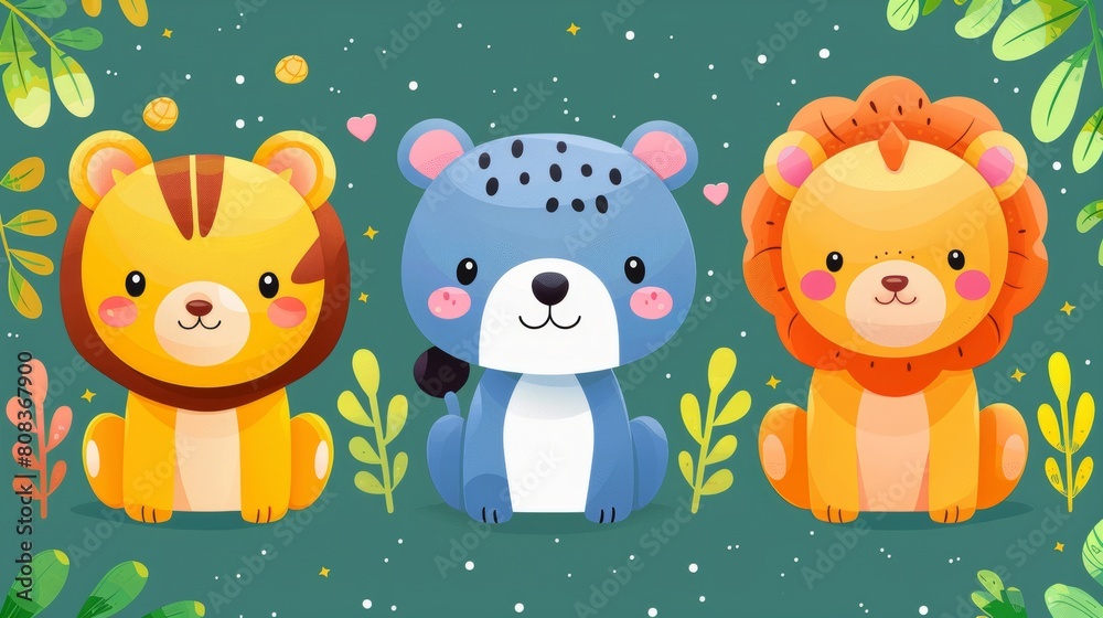 Fototapeta premium A cute Adorable Happy Sunny Day Volume 1 Animal Sticker Doodle Illustration