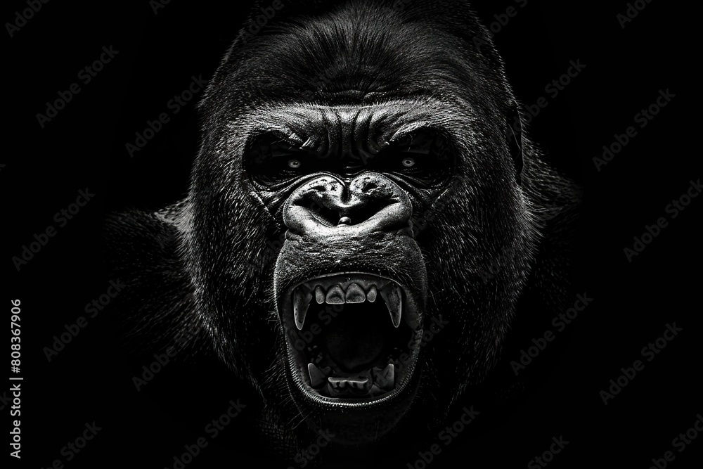 Commanding Gorilla Leader's Portrait on Ebony Background Commanding Gorilla Leader's Portrait on Ebony Background