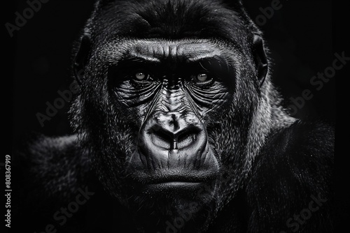 Anthropic Ape's Intense Gaze Against Black Isolation photo
