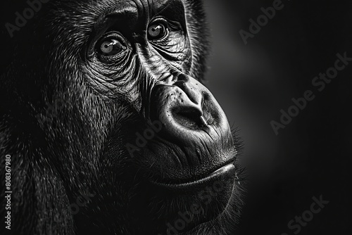Stern-faced Gorilla Monarch in Darkened Setting photo