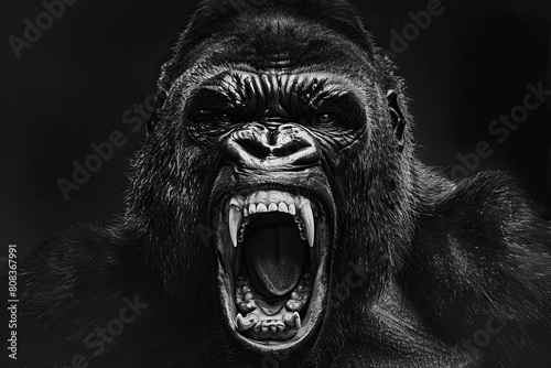 Potent Gorilla Monarch's Countenance Amidst Shadow photo