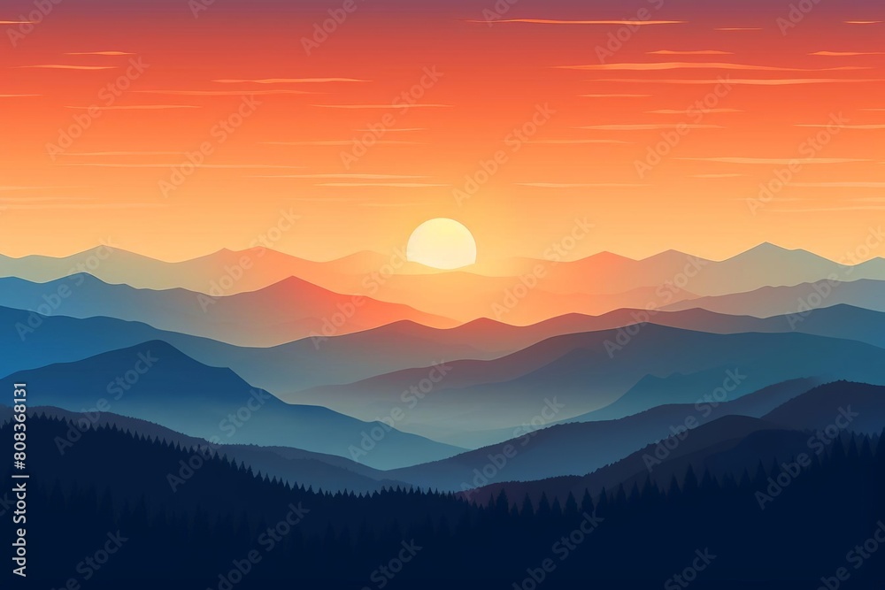 A beautiful mountain range with a sun setting in the background A beautiful mountain range with a sun setting in the background