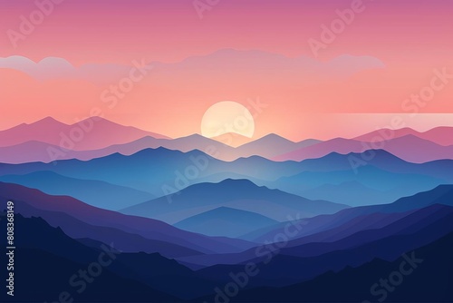 A beautiful mountain range with a large sun in the sky