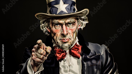 Iconic Uncle Sam 'I Want You' US Army Recruiting Poster Stylishly Rendered in Vivid Colors photo