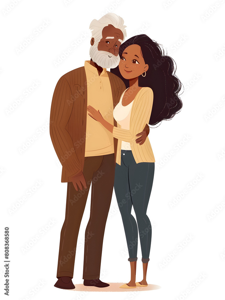Old mixed couple flat style illustration Old mixed couple flat style illustration