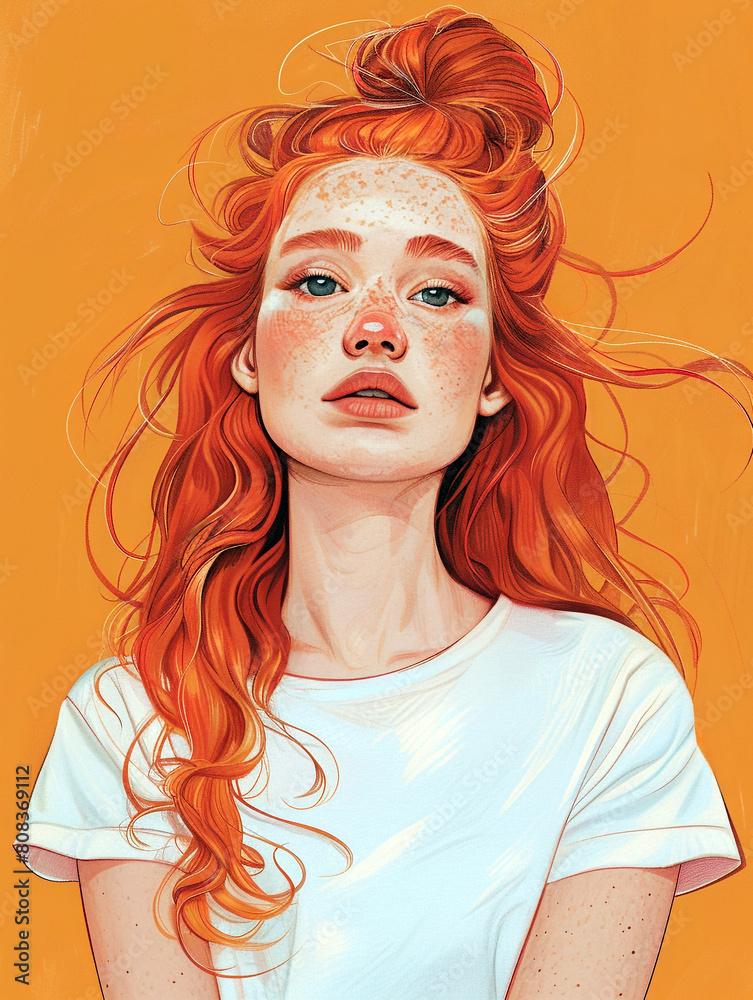 portrait of a young girl with long red hair and freckles portrait of a young girl with long red hair and freckles