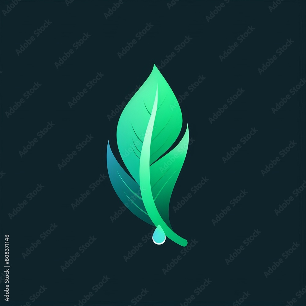 Vibrant, green leaf with water drop on dark background Vibrant, green leaf with water drop on dark background