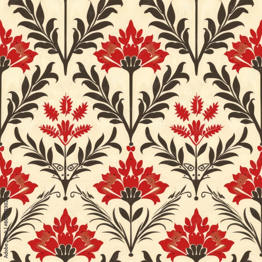 Elegant red floral pattern on cream background for textile design Elegant red floral pattern on cream background for textile design
