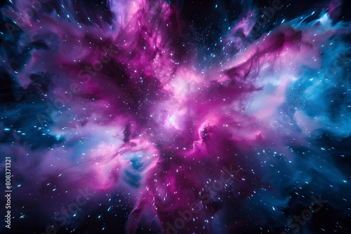 Vibrant neon colored galaxy explosion. Stunning artwork on black background.