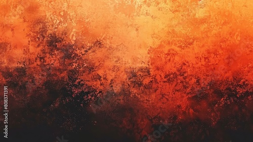 A painting of a wall with orange and black colors. The wall has a lot of texture and he is a part of a larger piece of art